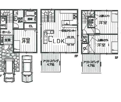 Floor plan. 27.5 million yen, 3LDK, Land area 68.91 sq m , Building area 88.48 sq m
