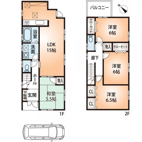 Floor plan. 30,800,000 yen, 4LDK, Land area 100.33 sq m , Building area 93.15 sq m with solar power, There will two parking.