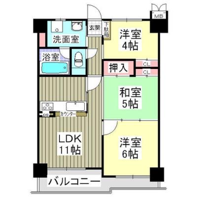Floor plan. 3LDK, Price 15.9 million yen, Occupied area 56.73 sq m , Balcony area 8.93 sq m