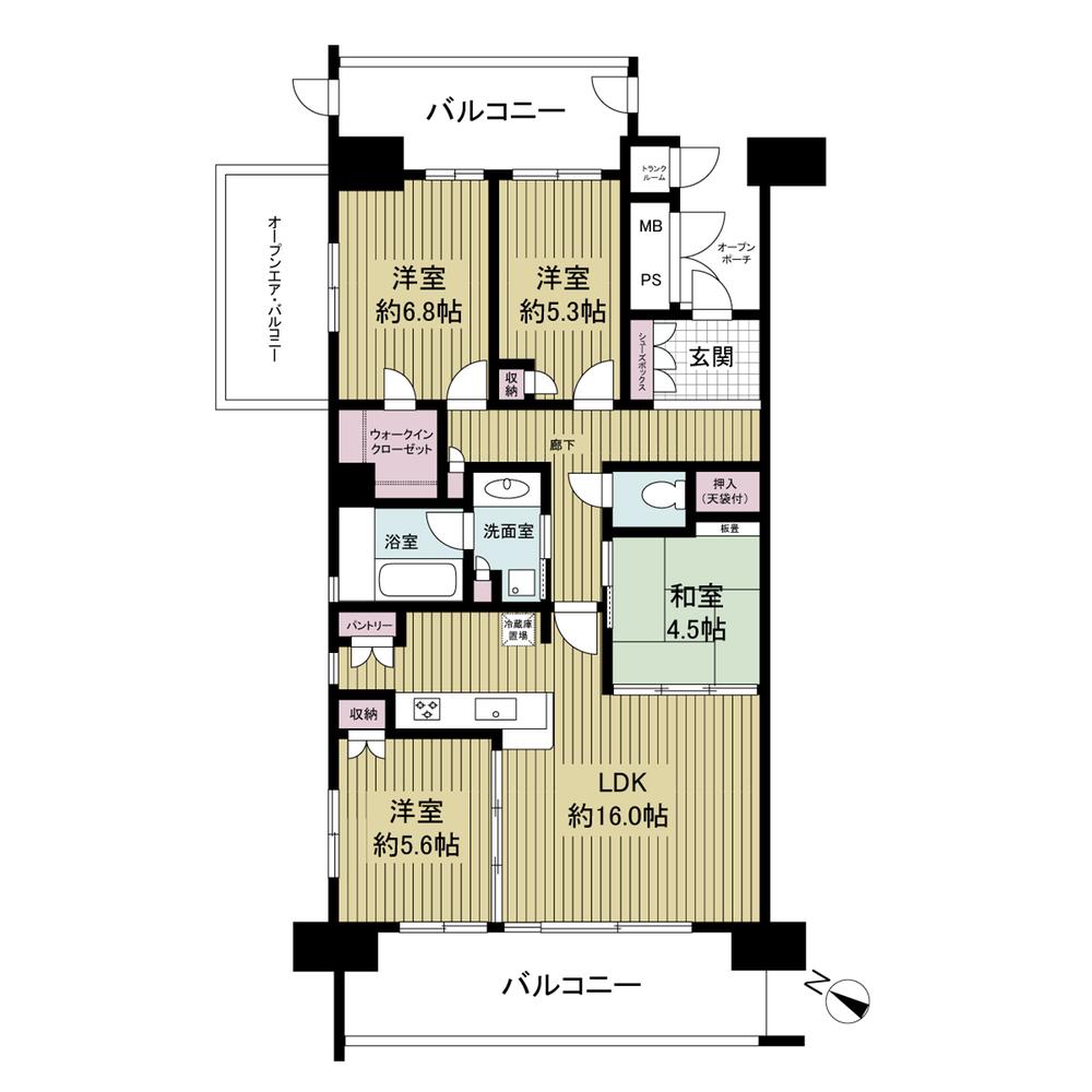 Floor plan. 4LDK, Price 46,800,000 yen, Occupied area 90.47 sq m , Balcony area 24.16 sq m southwest angle room ☆ 4LDK ☆ top floor ☆ View good open-air ・ There is a balcony ☆