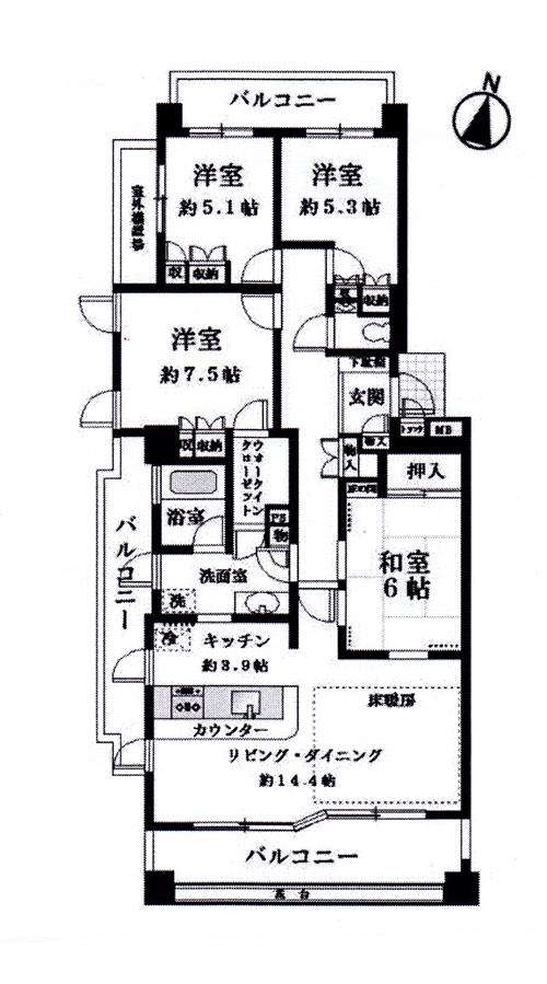 Floor plan. 4LDK, Price 36,800,000 yen, Occupied area 99.49 sq m , Balcony area 28.5 sq m