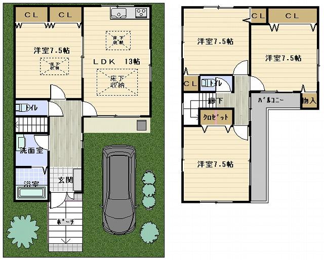 Floor plan. 28.8 million yen, 4LDK, Land area 100.06 sq m , Relaxed feeling of building area 106.11 sq m room one by one 7.5 Pledge over