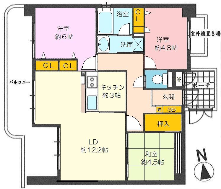 Floor plan. 3LDK, Price 24,800,000 yen, Occupied area 70.19 sq m , Balcony area 14.72 sq m high-rise floor corner room