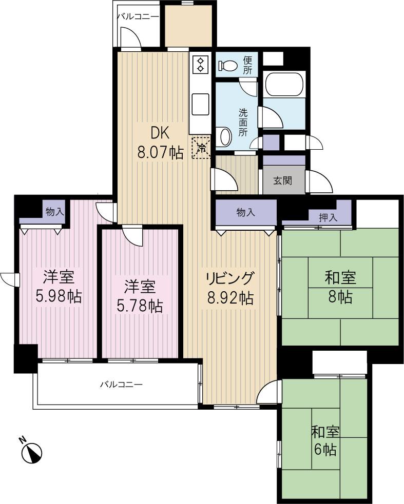 Floor plan. 5DK, Price 23.8 million yen, Occupied area 96.04 sq m , Balcony area 9.22 sq m