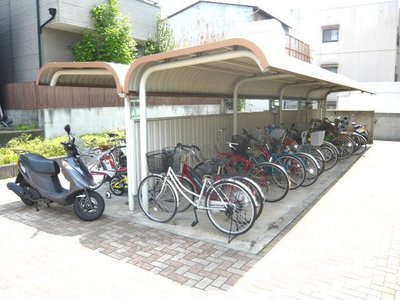 Other common areas. Bicycle parking lot with a roof