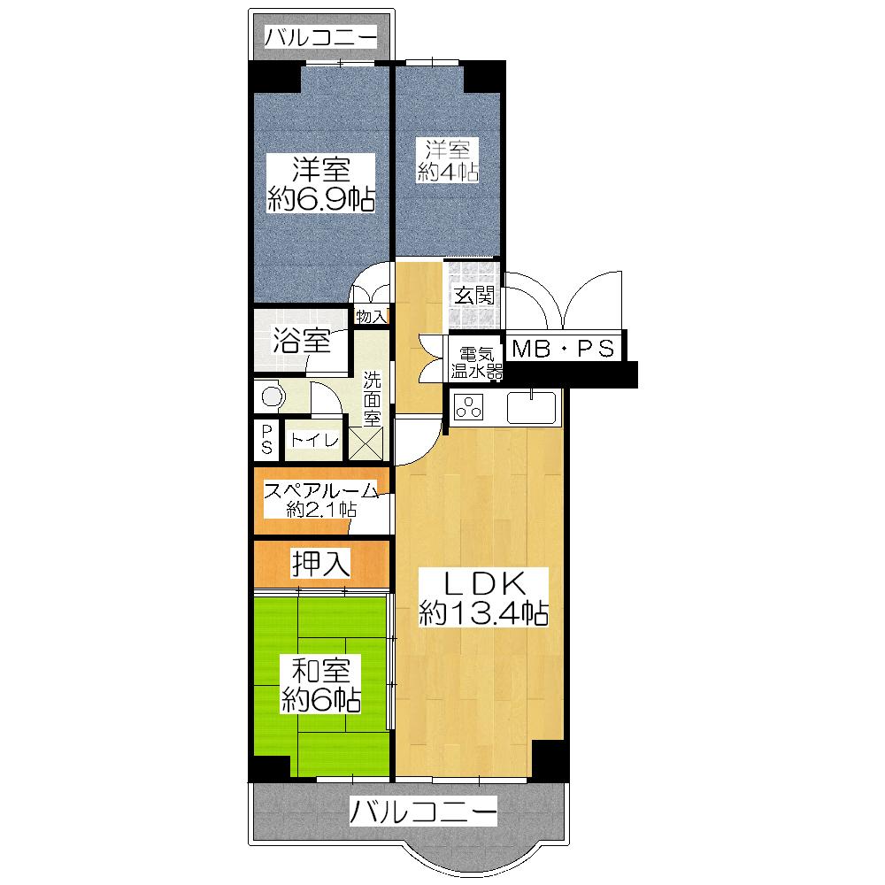 Floor plan. 3LDK + S (storeroom), Price 10.3 million yen, Occupied area 70.01 sq m , Balcony area 7.85 sq m