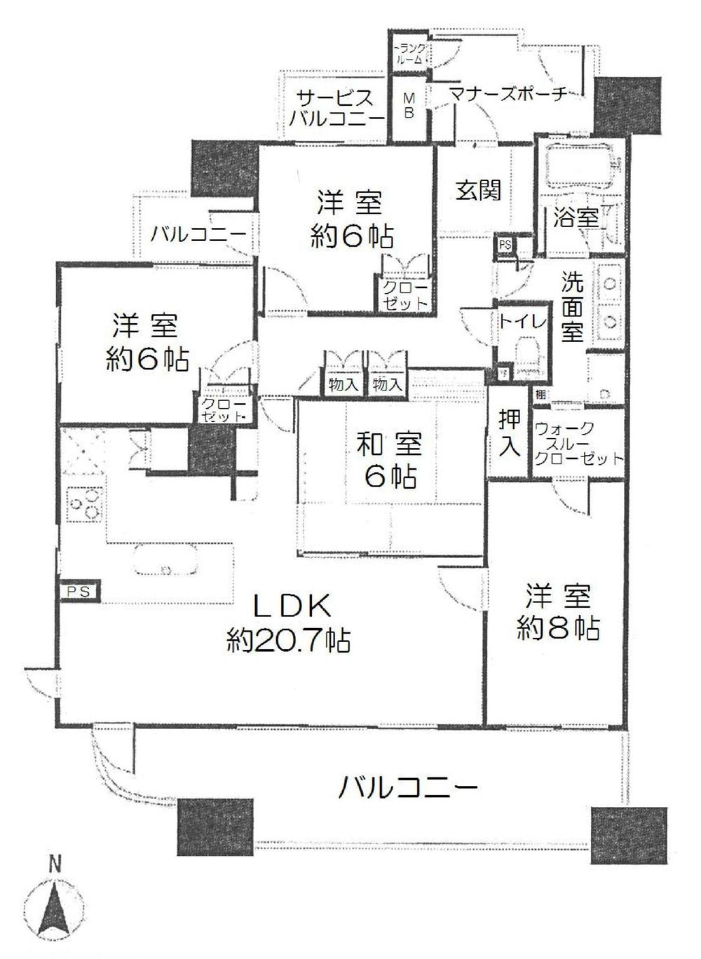Floor plan. 4LDK, Price 44,800,000 yen, Footprint 104.77 sq m , Balcony area 22.81 sq m
