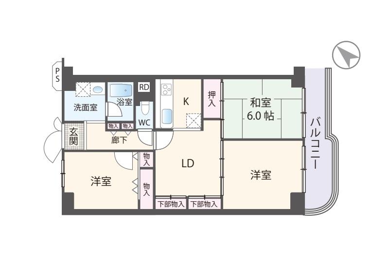 Floor plan. 3DK, Price 12.8 million yen, Footprint 66 sq m , Balcony area 7.98 sq m