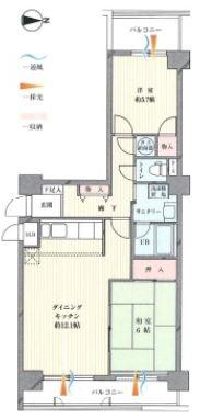 Floor plan. 2LDK, Price 14,950,000 yen, Occupied area 63.62 sq m , Balcony area 11.76 sq m