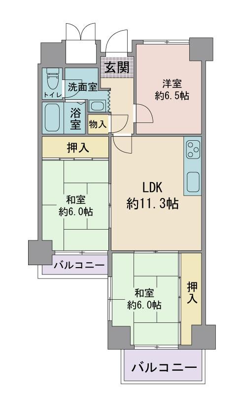 Floor plan. 3LDK, Price 17.7 million yen, Occupied area 68.27 sq m , Balcony area 7.66 sq m