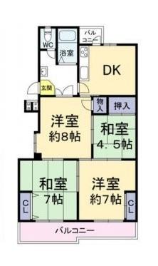 Floor plan. 4DK, Price 7.99 million yen, Occupied area 67.68 sq m , Balcony area 7.92 sq m
