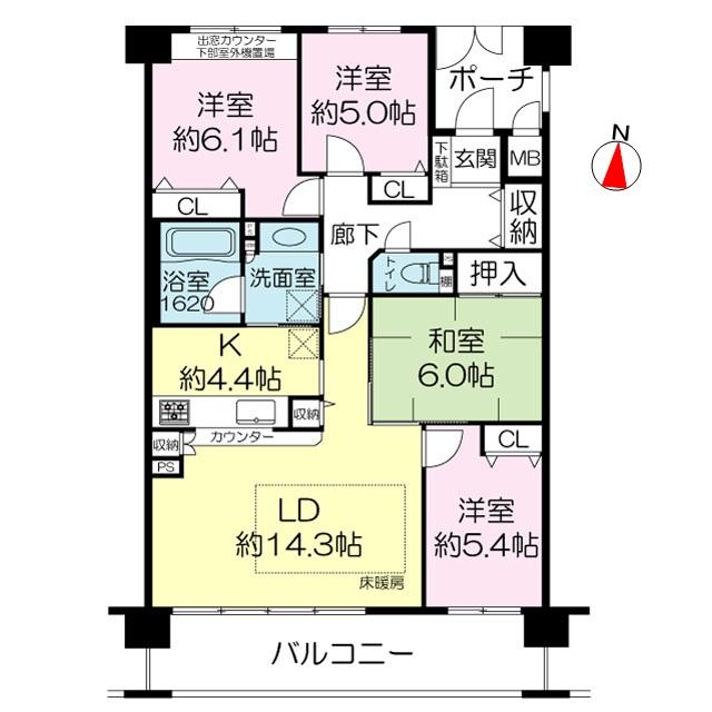 Floor plan. 4LDK, Price 35,800,000 yen, Occupied area 90.03 sq m , Balcony area 13.97 sq m 4LDK occupied area 90.03 square meters