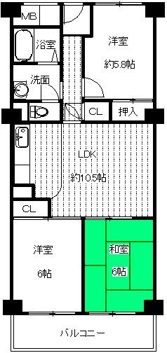Floor plan. 3LDK, Price 9.8 million yen, Footprint 66 sq m , Balcony area 6.6 sq m