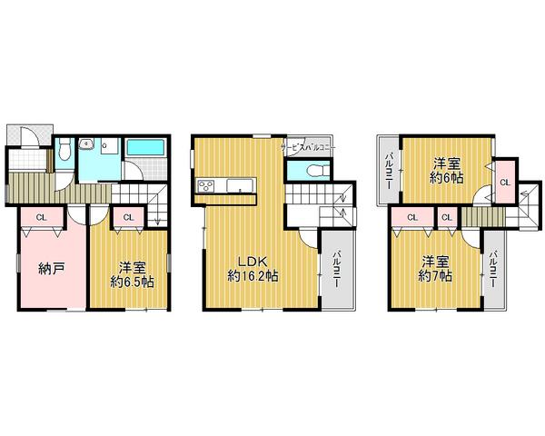 Floor plan. 32,800,000 yen, 4LDK, Land area 98.3 sq m , Building area 101.85 sq m all room 6 tatami mats or more, Storage space equipped!