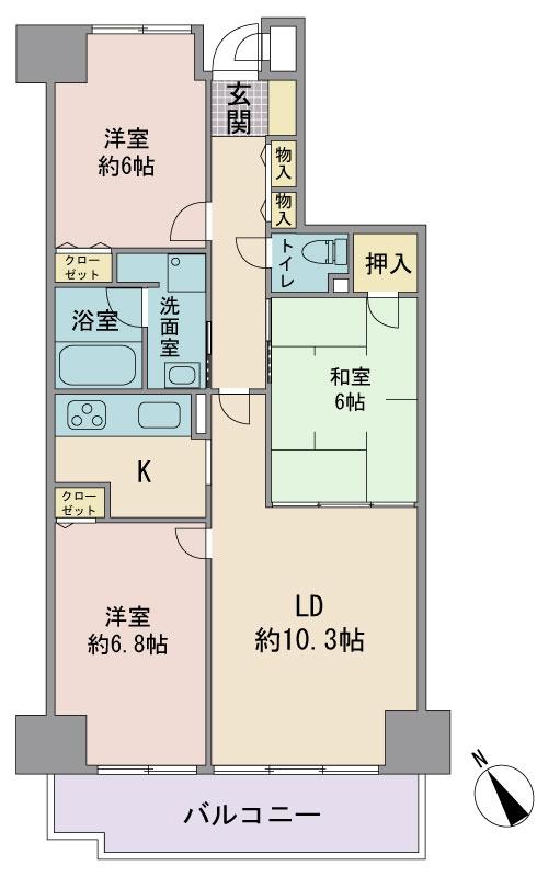Floor plan. 3LDK, Price 17.5 million yen, Occupied area 67.55 sq m , Balcony area 8.54 sq m