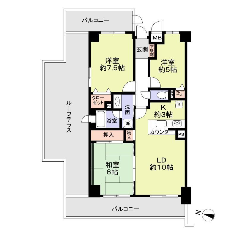 Floor plan. 3LDK, Price 21,800,000 yen, Occupied area 69.13 sq m , Balcony area 18.39 sq m