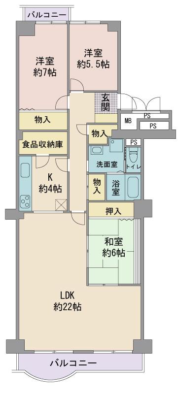 Floor plan. 3LDK, Price 17 million yen, Footprint 100.46 sq m , Balcony area 7.93 sq m