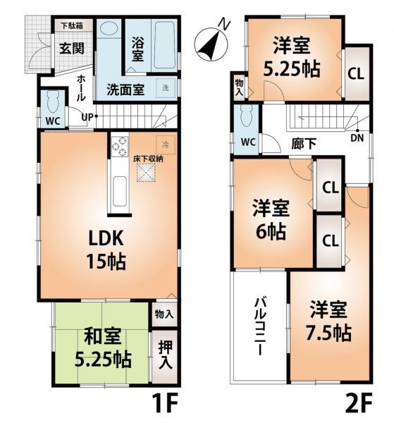 Floor plan. 35,800,000 yen, 4LDK, Land area 124.25 sq m , Building area 95.17 sq m All rooms are south-west facing bright house.