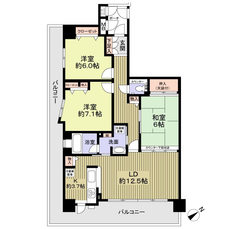 Floor plan. 3LDK, Price 25,800,000 yen, Occupied area 84.79 sq m , Balcony area 30.09 sq m
