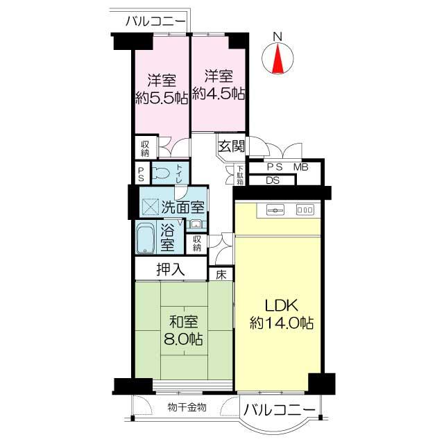 Floor plan. 3LDK, Price 12.5 million yen, Occupied area 72.33 sq m , Balcony area 10.47 sq m