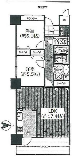 Floor plan. 2LDK, Price 18,800,000 yen, Occupied area 65.27 sq m , Balcony area 13.61 sq m
