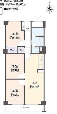 Floor plan. 3LDK, Price 12.9 million yen, Footprint 66 sq m , Balcony area 6.6 sq m