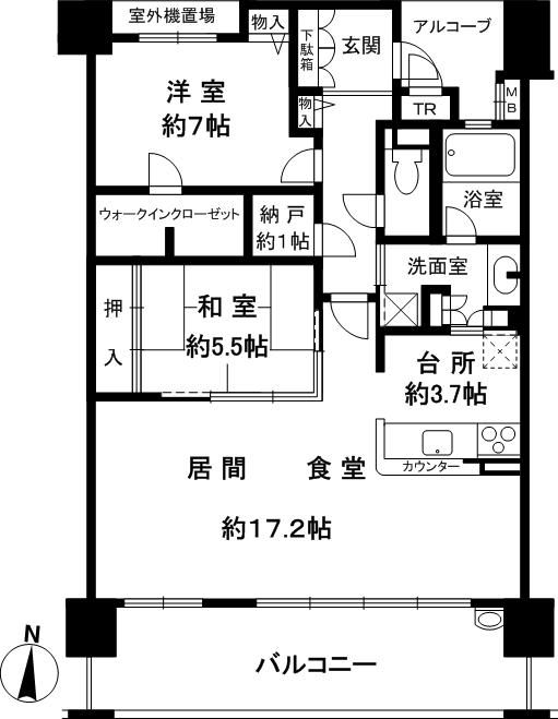 Floor plan. 2LDK, Price 39,800,000 yen, Occupied area 80.15 sq m , Balcony area 16 sq m balcony Dehaba about 2m