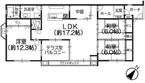 Floor plan. 3LDK, Price 31,800,000 yen, Occupied area 99.41 sq m , Balcony area 14.92 sq m