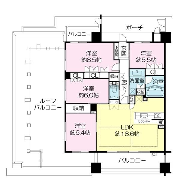 Floor plan. 4LDK, Price 37.5 million yen, Occupied area 98.37 sq m , Balcony area 17.5 sq m