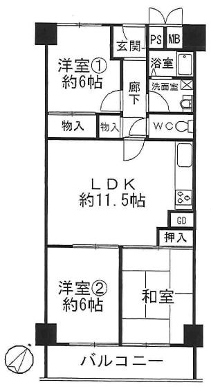 Floor plan. 3LDK, Price 13.3 million yen, Occupied area 68.75 sq m , Laid-back space of the balcony area 6.6 sq m 3LDK