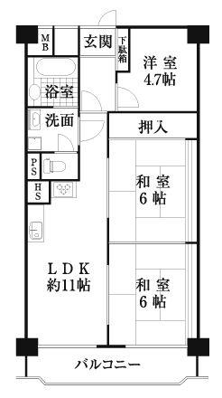 Floor plan. 3LDK, Price 11.8 million yen, Occupied area 63.55 sq m , Balcony area 7.21 sq m