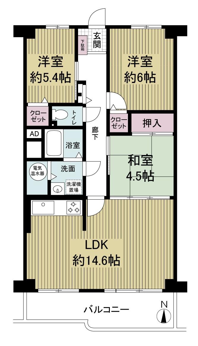 Floor plan. 3LDK, Price 19,800,000 yen, Footprint 69.3 sq m , Balcony area 8.65 sq m