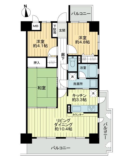 Floor plan. 3LDK, Price 23 million yen, Occupied area 63.98 sq m , Balcony area 18.58 sq m