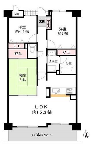 Floor plan. 3LDK, Price 15.8 million yen, Occupied area 69.75 sq m , Balcony area 9.87 sq m 3LDK. Renovated. All rooms with lighting.
