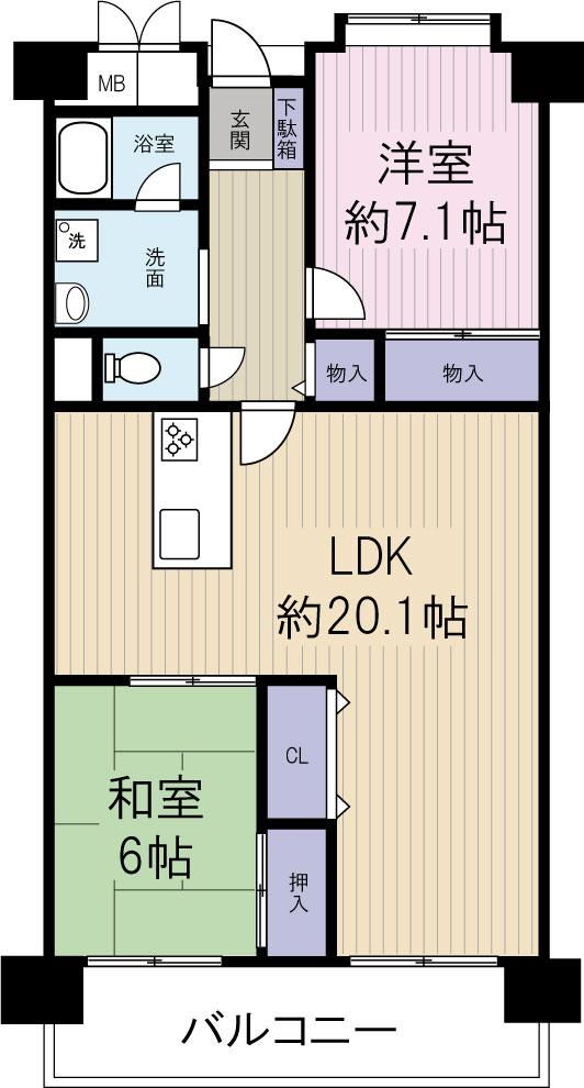 Floor plan. 2LDK, Price 12.8 million yen, Occupied area 76.17 sq m , Balcony area 10.56 sq m