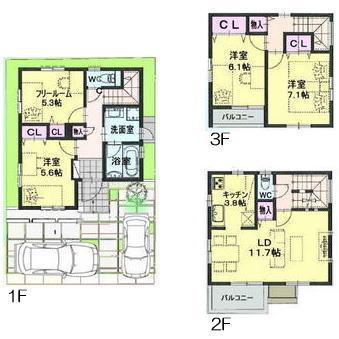 Floor plan. 39,800,000 yen, 3LDK + S (storeroom), Land area 79.51 sq m , Building area 98.12 sq m