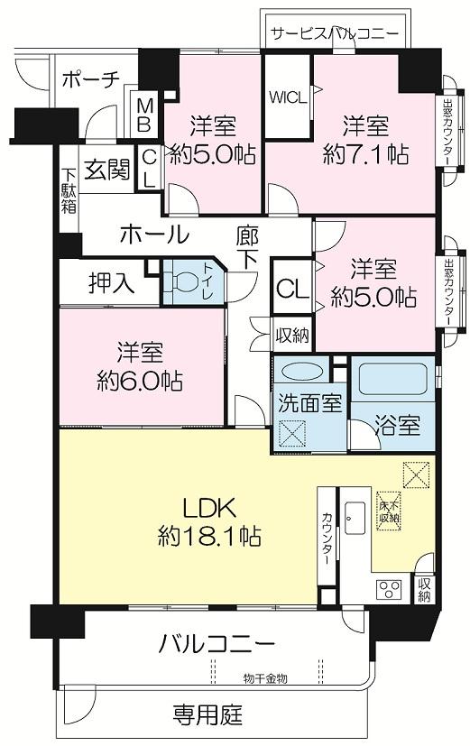 Floor plan. 4LDK, Price 36,800,000 yen, Occupied area 95.02 sq m , Balcony area 12.02 sq m