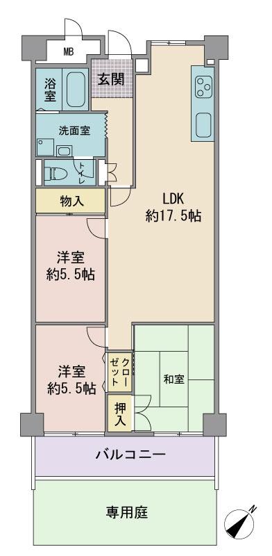 Floor plan. 3LDK, Price 16.8 million yen, Footprint 75 sq m , Balcony area 9.33 sq m