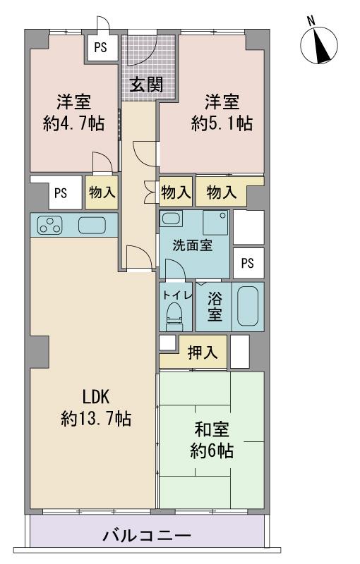 Floor plan. 3LDK, Price 16.5 million yen, Footprint 72 sq m , Balcony area 7.2 sq m