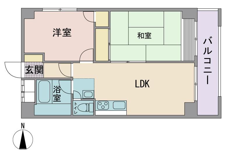 Floor plan. 2LDK, Price 12.5 million yen, Occupied area 47.61 sq m , Balcony area 6 sq m
