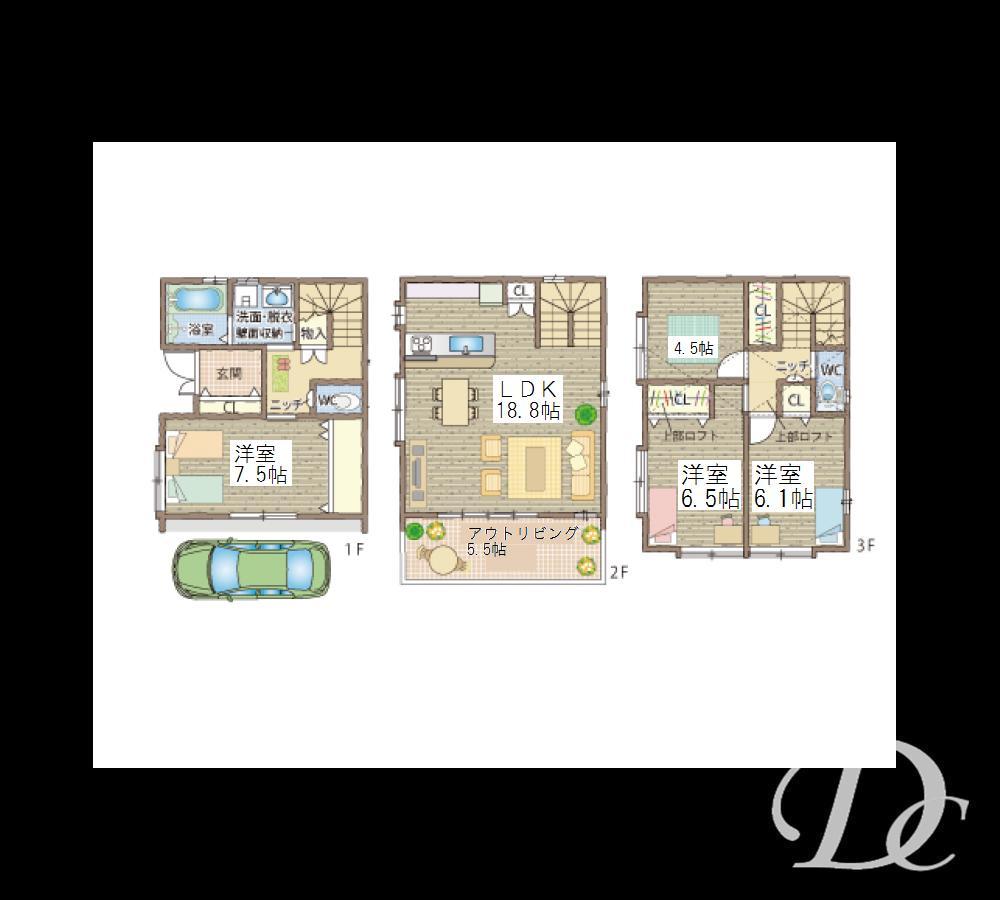 Floor plan. 35,300,000 yen, 4LDK, Land area 74.04 sq m , Building area 120.1 sq m