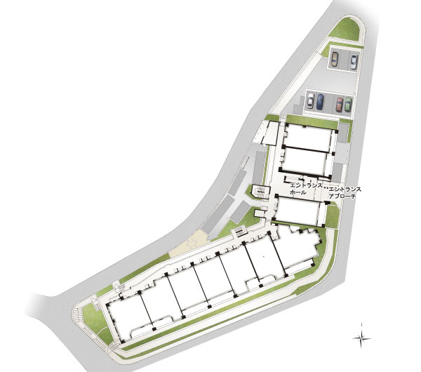 Features of the building.  [Land Plan] A four-way contact road all around the site is in contact with the passage. Excellent independence and openness, To achieve a comfortable living comfort (site layout)
