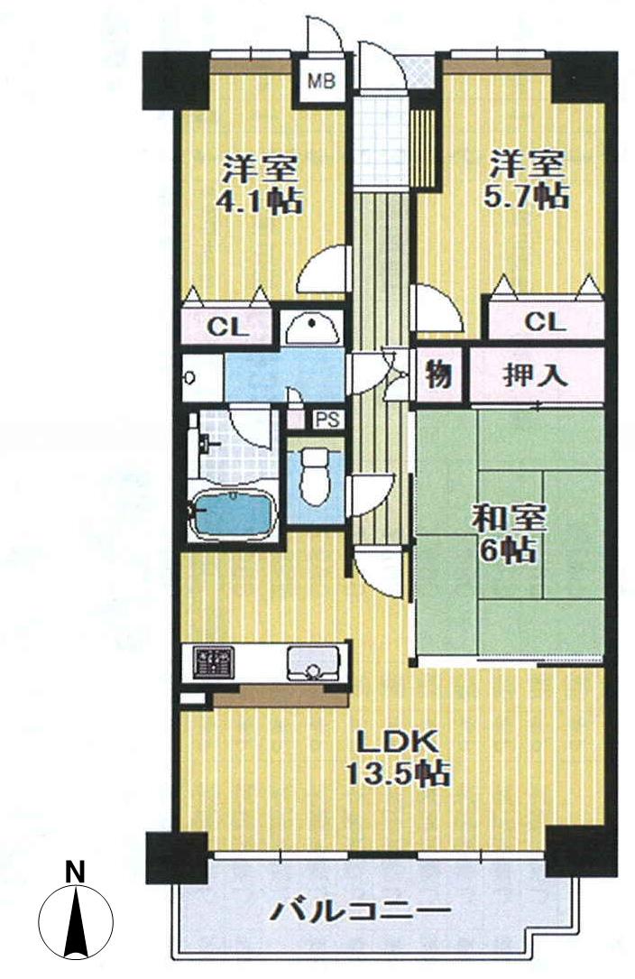 Floor plan. 3LDK, Price 18.4 million yen, Occupied area 65.69 sq m , Balcony area 8.07 sq m this room is the sixth floor the top floor. 3LDK65.69 sq m + south balcony 8.07 sq m .