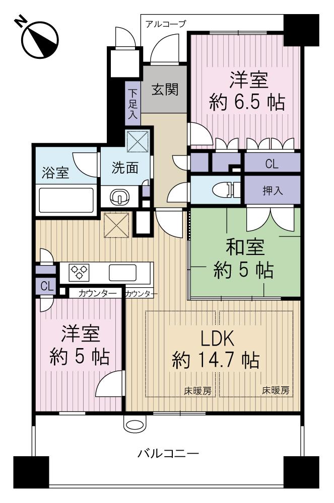 Floor plan. 3LDK, Price 25,900,000 yen, Occupied area 68.74 sq m , Balcony area 14.4 sq m