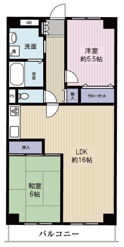 Floor plan. 2LDK, Price 10.5 million yen, Footprint 61.6 sq m , Balcony area 7.84 sq m