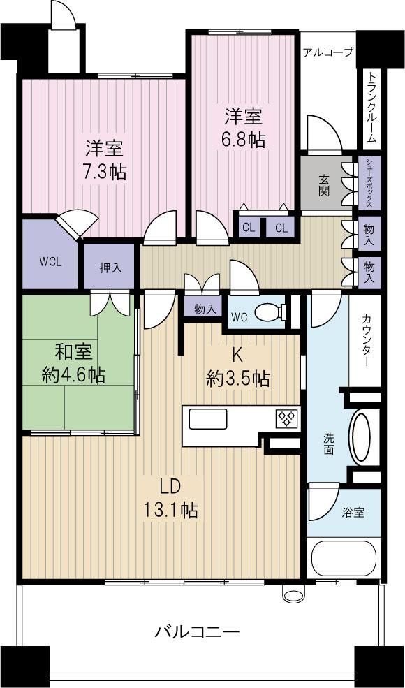 Floor plan. 3LDK, Price 29.5 million yen, Footprint 81.3 sq m , Balcony area 15.4 sq m