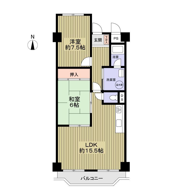 Floor plan. 2LDK, Price 8.5 million yen, Occupied area 63.72 sq m , Balcony area 6.12 sq m