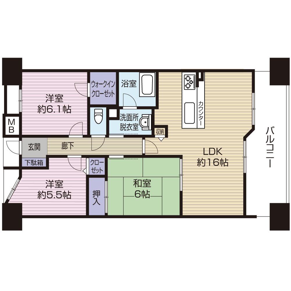 Floor plan. 3LDK, Price 36,800,000 yen, Occupied area 73.11 sq m , Balcony area 12.22 sq m