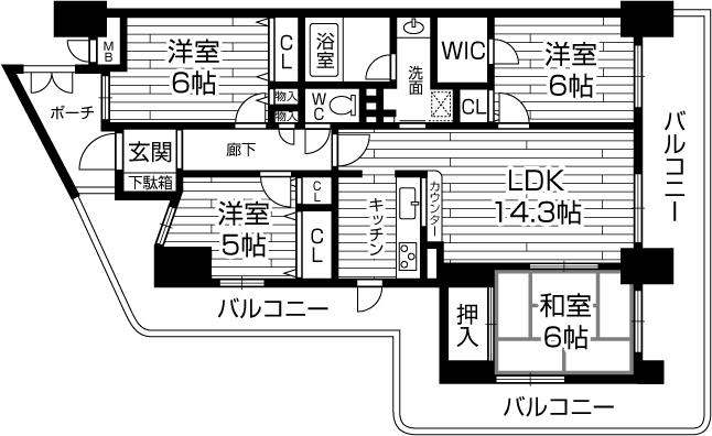 Floor plan. 4LDK, Price 25,800,000 yen, Occupied area 83.98 sq m , Balcony area 37.21 sq m 4LDK