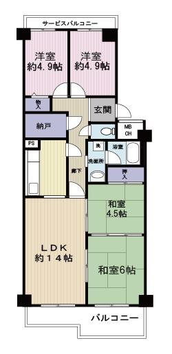 Floor plan. 4LDK + S (storeroom), Price 16.2 million yen, Occupied area 80.05 sq m , Balcony area 12.93 sq m